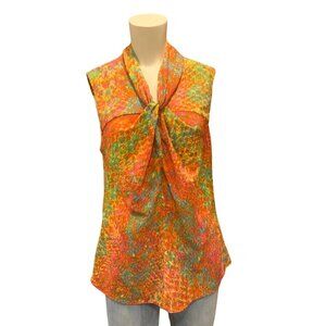 Ann Klein Polyester sleeveless top bright;y multicolored w/orange/pink/teal L